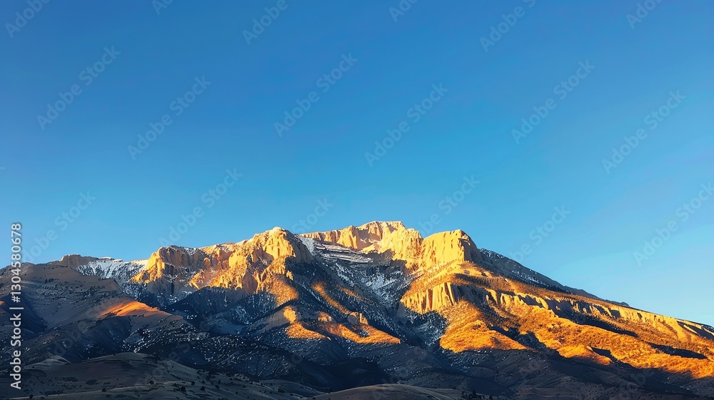 Obraz premium A mountain range with snow-capped peaks against a bright blue sky.