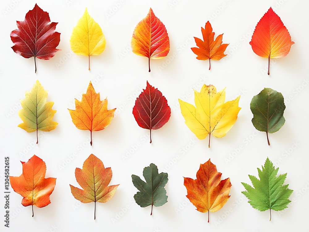 Obraz premium Autumn Leaf Collection Red, Yellow, and Orange Fall Foliage on White Background
