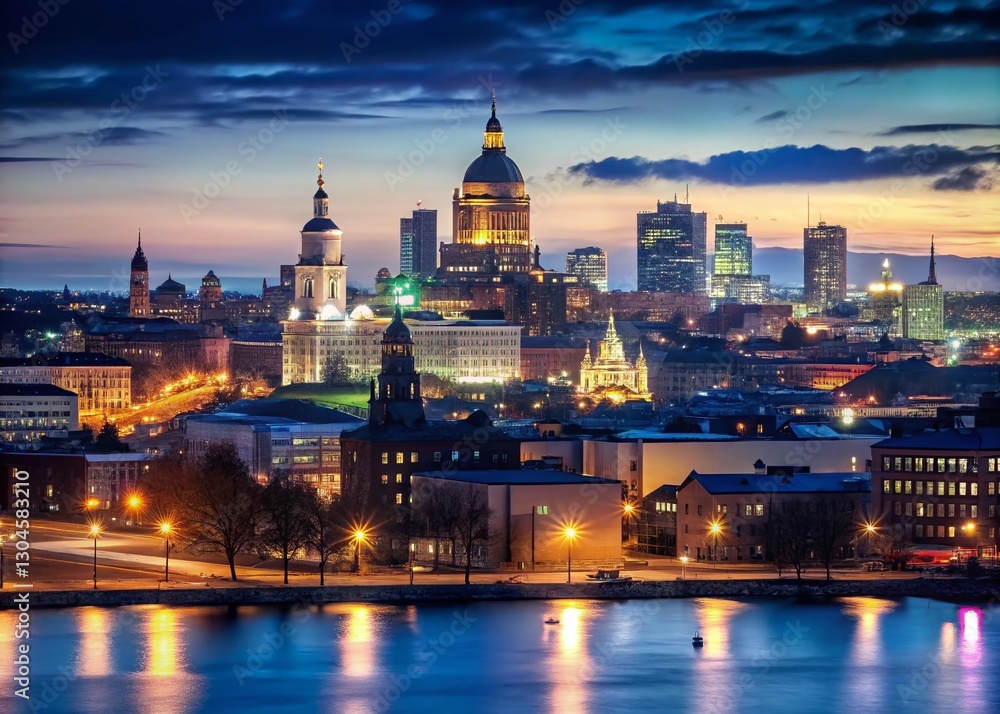 Obraz premium Helsinki Zoo Night View: Panoramic Cityscape at Dusk
