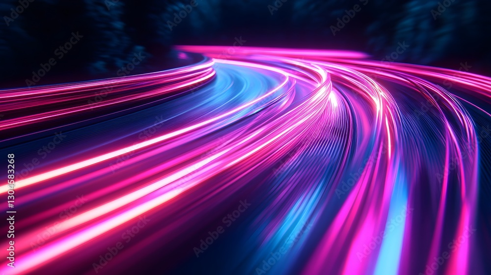 Abstract view of vibrant flowing lights on a curved road Abstract view of vibrant flowing lights on a curved road