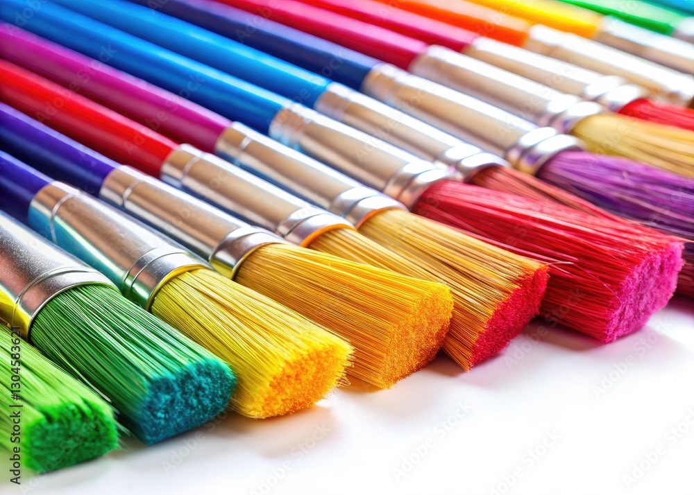 Fototapeta premium Colorful Plastic Paint Brushes, Isolated Background, Artistic Still Life Photography