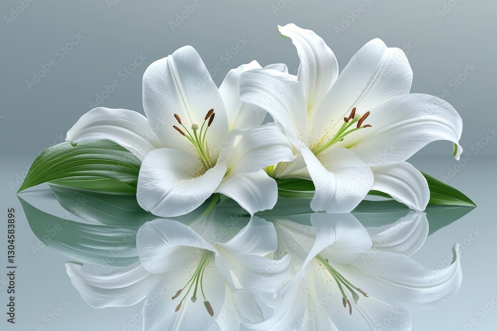 Obraz premium White flowers and green leaves arranged in a vase, forming the focal point of the picture