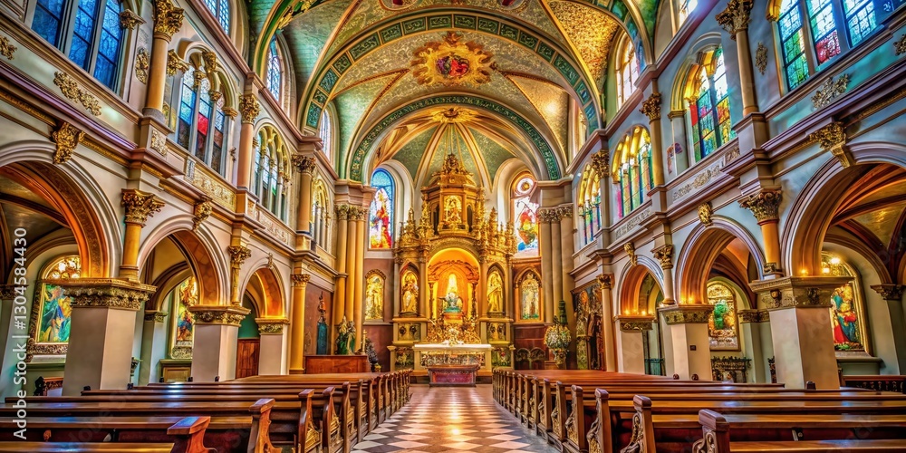 Fototapeta premium High-Resolution Stock Photo: Ornate Catholic Church Interior Details