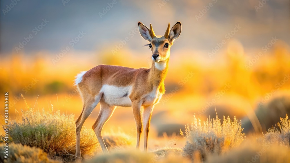 Close-up portrait of a spring pronghorn fawn in its desert habitat. A delicate wildlife moment captured. Close-up portrait of a spring pronghorn fawn in its desert habitat. A delicate wildlife moment captured.
