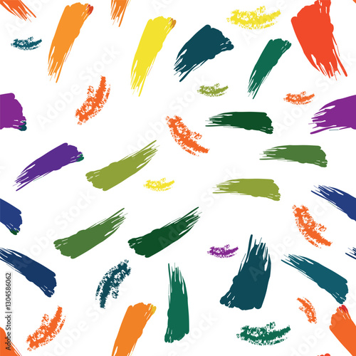 Seamless Pattern on a white background, colored brush strokes. Vector