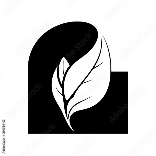 Minimalist leaf illustration of a leaf emerging from a black background. A simple and elegant black and white leaf is the focus.