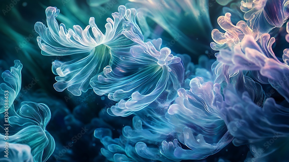 Obraz premium Detailed View of an Anemone’s Tentacles Swaying Underwater in a Fluid Motion