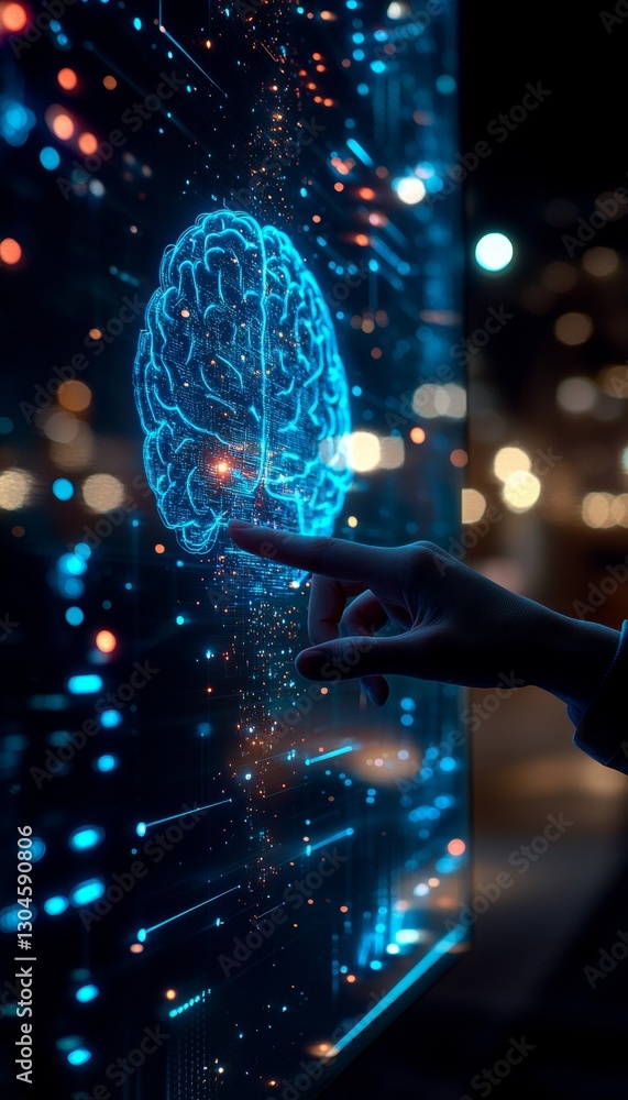 Obraz premium Exploring Digital Consciousness. Holographic Brain Interface, Futuristic Technology and Innovation