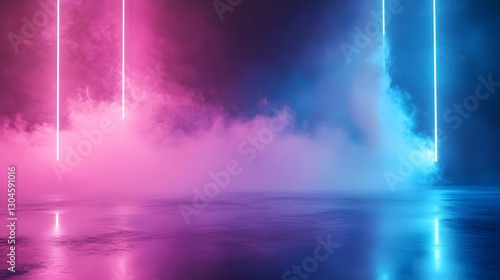 Wallpaper Mural Neon lights illuminate a foggy environment with bright color reflections Torontodigital.ca