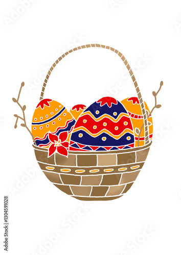basket with easter eggs, vector