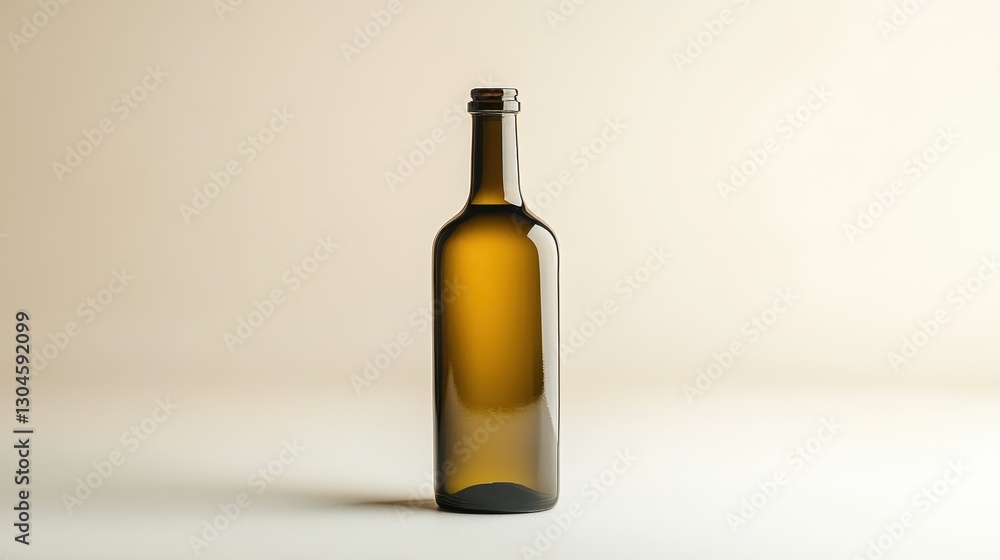 A pristine glass olive oil bottle, its clear surface gleaming in the soft light, sits against a neutral background, ready to be adorned with a custom label, inviting viewers to imagine their own A pristine glass olive oil bottle, its clear surface gleaming in the soft light, sits against a neutral background, ready to be adorned with a custom label, inviting viewers to imagine their own