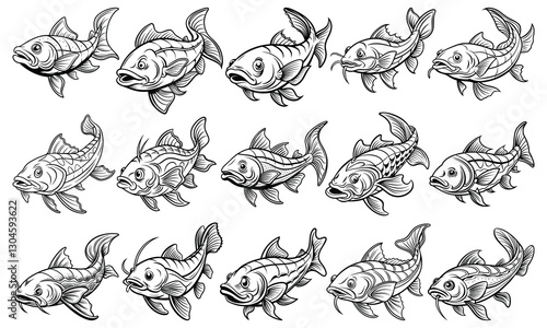 Catfish Fish Coloring Page for Adults, Intricate Line Art for Relaxation and Stress Relief, Ideal for Adult Coloring Books or Printable Art Therapy, High-Quality Detailed Illustration.
