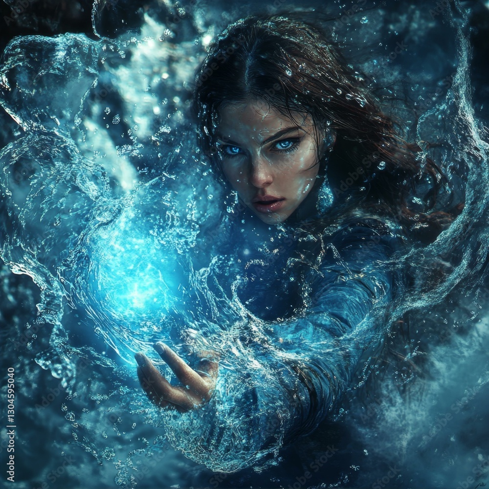 Enchanting Waterbender Wielding Orb in Aquatic Realm of Mystical Control and Hydrokinetic Majesty Enchanting Waterbender Wielding Orb in Aquatic Realm of Mystical Control and Hydrokinetic Majesty