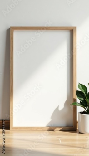 Clean modern wood frame mockup, smooth surface, photographic, border