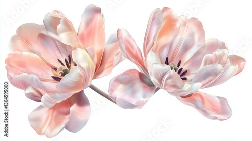 Elegant Twin Tulips in Soft Light Gentle Hues Floral Botanical Illustration Delicate Flower Artistic Design