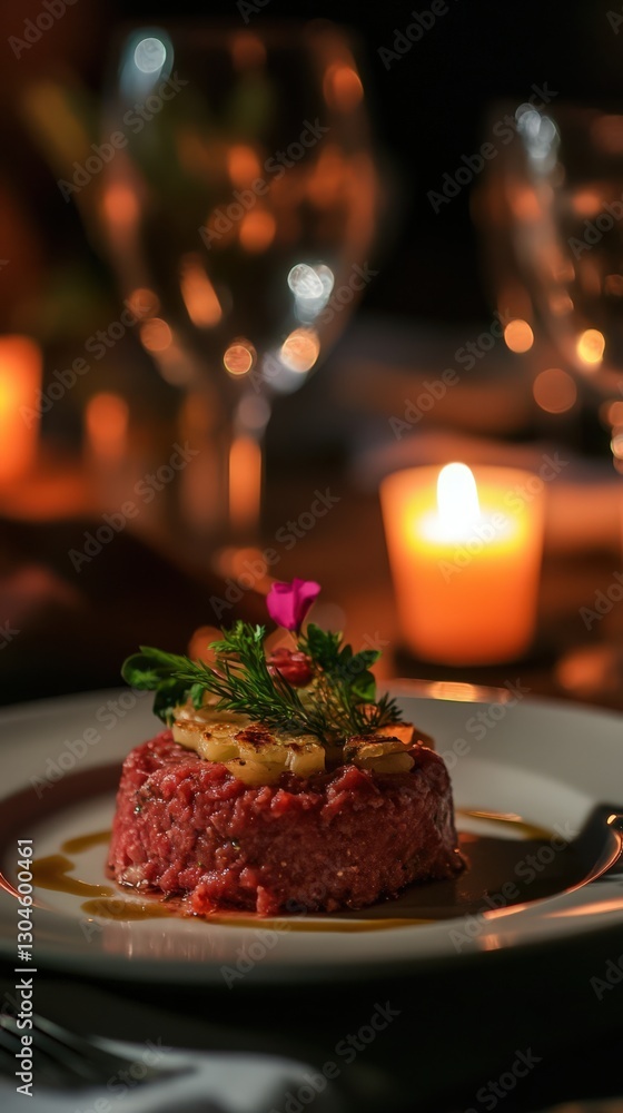 Gourmet Beef Tartare Dish Romantic Candlelit Dinner Gourmet Beef Tartare Dish Romantic Candlelit Dinner