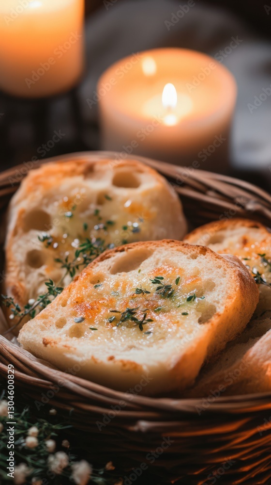 Garlic Herb Bread Slices In A Basket