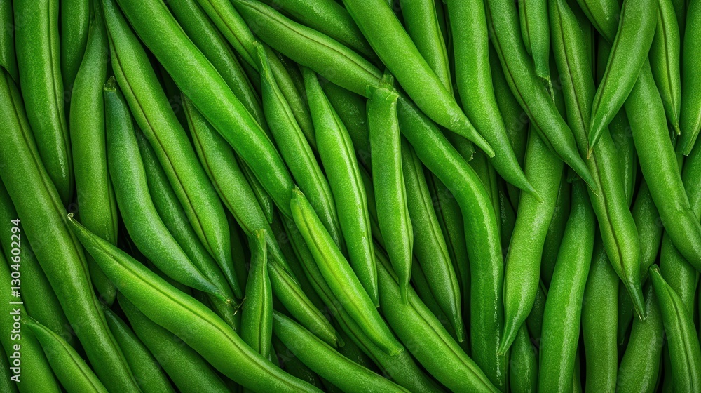 Fresh green beans arranged in a vibrant display Fresh green beans arranged in a vibrant display