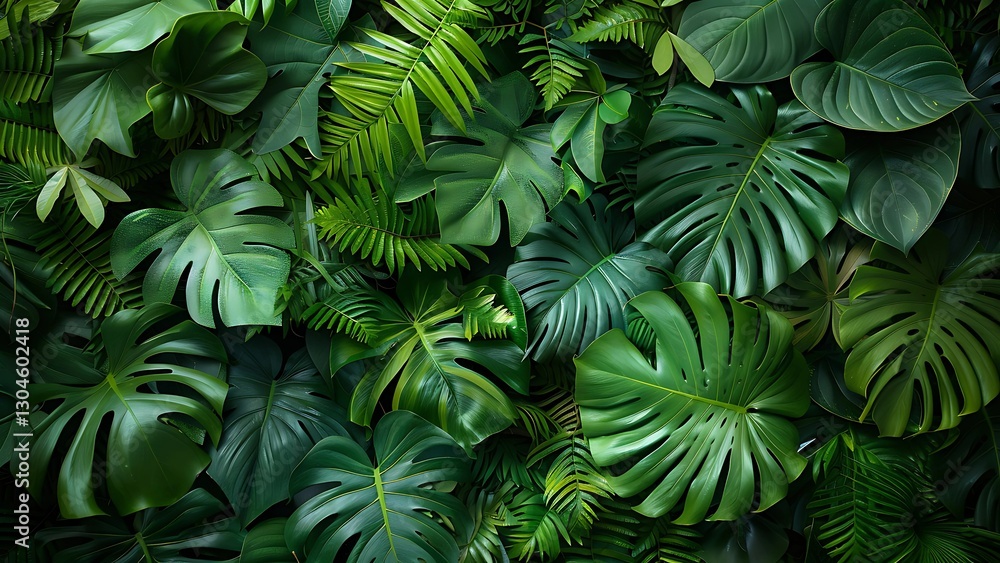 Vibrant Green Monsters Leaf Wall Tropical Jungle Botanical Foliage Background Vibrant Green Monsters Leaf Wall Tropical Jungle Botanical Foliage Background