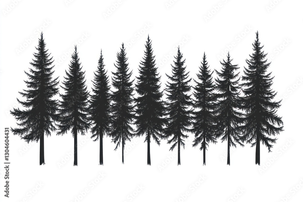 Obraz premium Silhouetted evergreen trees in a row.