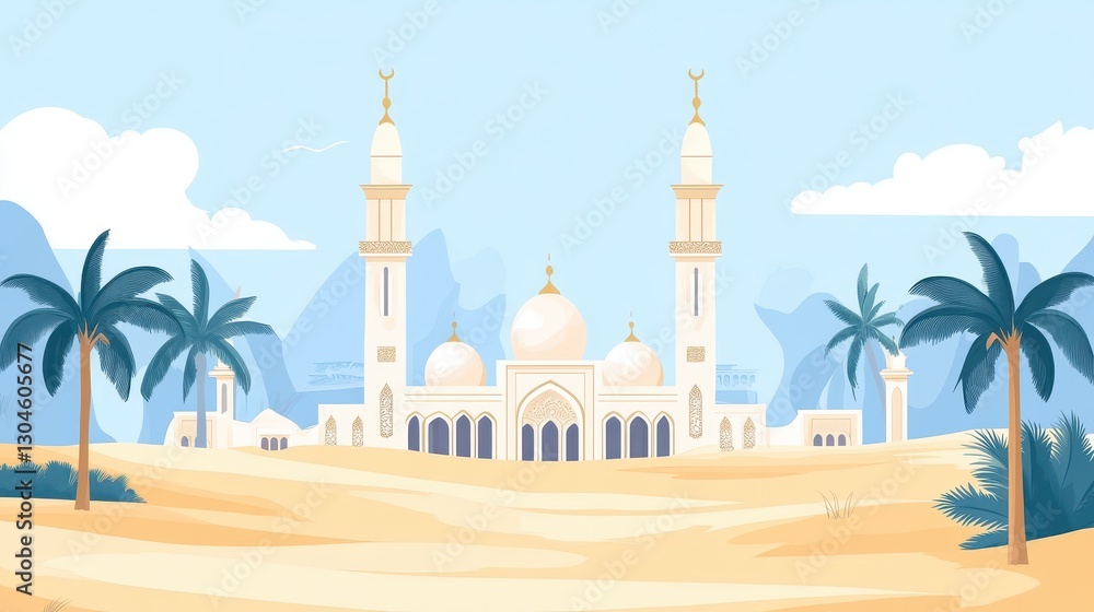 Naklejka premium Islamic mosque building flat vector illustration