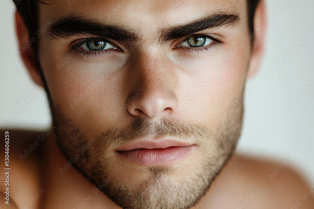 Obraz premium Close up portrait of handsome irish american man. Portrait of a man for skincare and beauty concepts. Handsome man with beauty face, facial skin portrait. Male healthy skin and spa concept