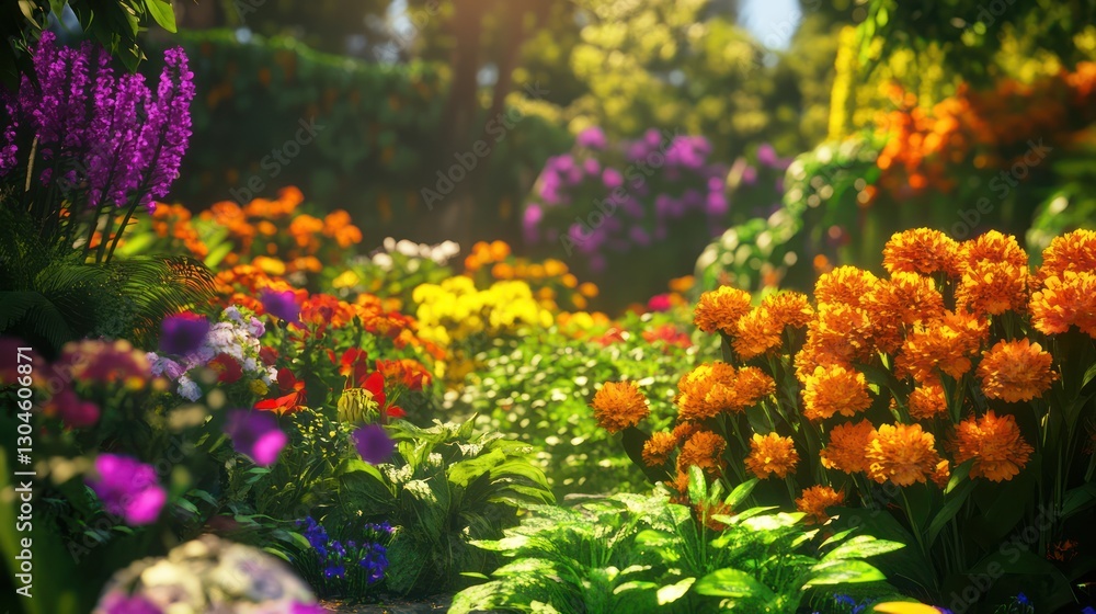 Obraz premium Vibrant Bloom: A Sunlit Garden of Colorful Flowers