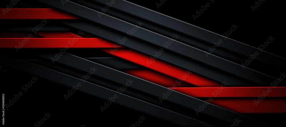 Fototapeta premium A sleek, modern design featuring layered black and red stripes, creating a striking contrast against a dark background.