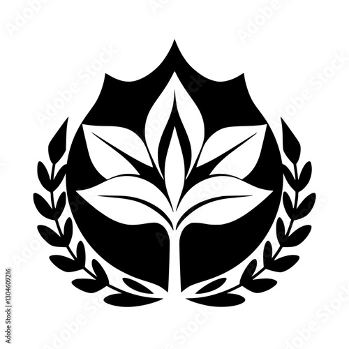 Geometric Botanical Illustration of a stylized floral design in black and white on a white background, showing the beauty and simplicity of nature.