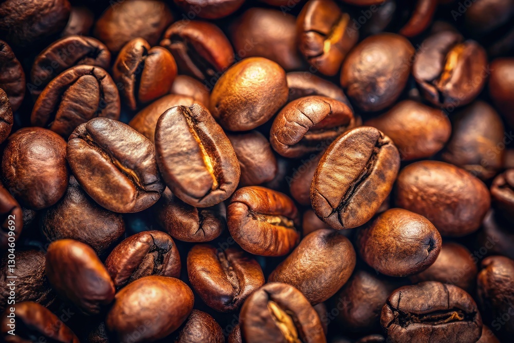 Naklejka premium Soaring drone captures intimate espresso bean detail; aerial coffee artistry.