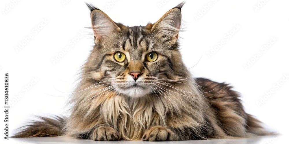 Majestic Maine Coon Cat, High-Definition Photo, White Background, Fluffy Cat, Longhair Cat, Big Cat Majestic Maine Coon Cat, High-Definition Photo, White Background, Fluffy Cat, Longhair Cat, Big Cat