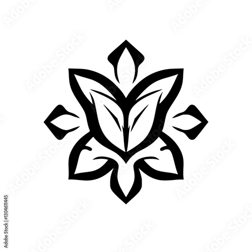 Black and White Flower Mandala, floral design, simplistic minimalist, geometric, symmetrical, botanical illustration, vector style, abstract art.