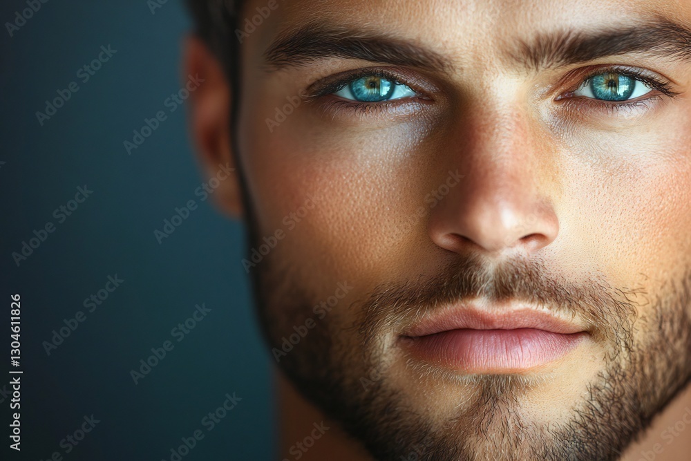 Obraz premium Close up portrait of handsome man. Portrait of shirtless man for skincare and beauty concepts. Handsome man with beauty face, facial skin portrait. Male healthy skin and spa concept