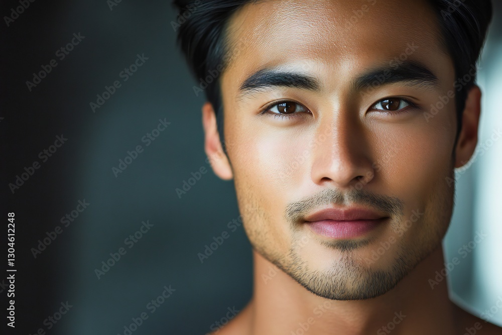 Obraz premium Close up portrait of handsome man. Portrait of shirtless man for skincare and beauty concepts. Handsome man with beauty face, facial skin portrait. Male healthy skin and spa concept