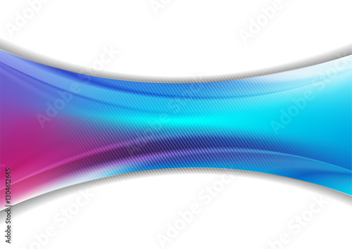 Bright shiny blue and purple flowing waves on white background with geometrical linear design. Vector elegant background