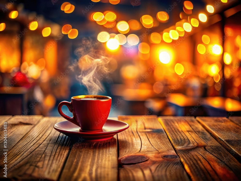 Obraz premium Tiny coffee shop, big world charm. Tilt-shift photography captures miniature coffee cup scene.