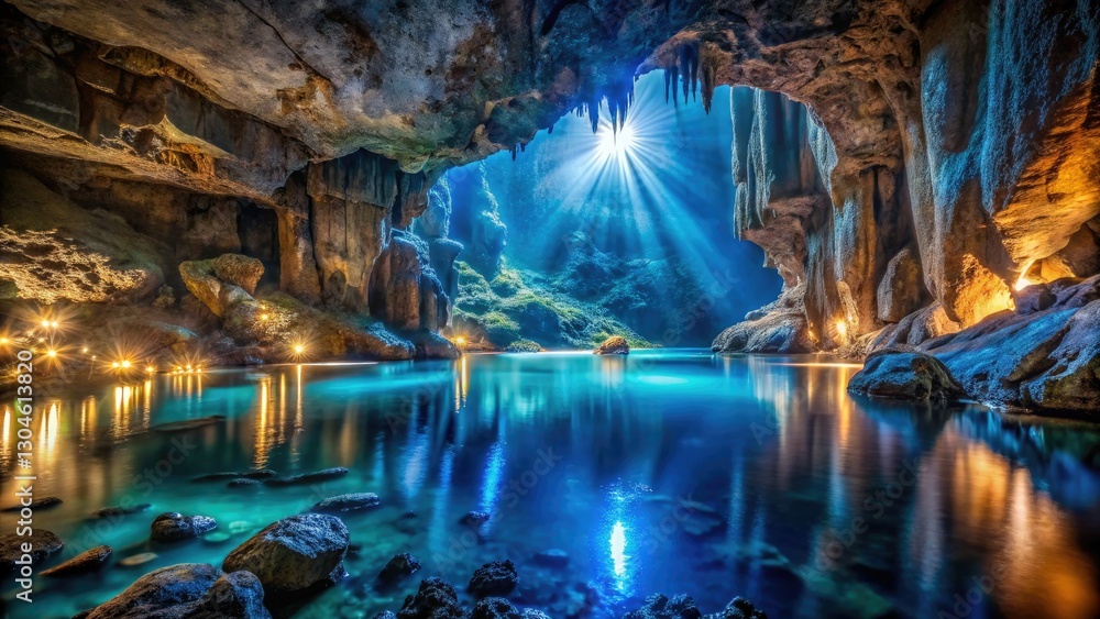 Obraz premium Uncover hidden aquifer depths through captivating night photography, revealing subterranean mysteries.