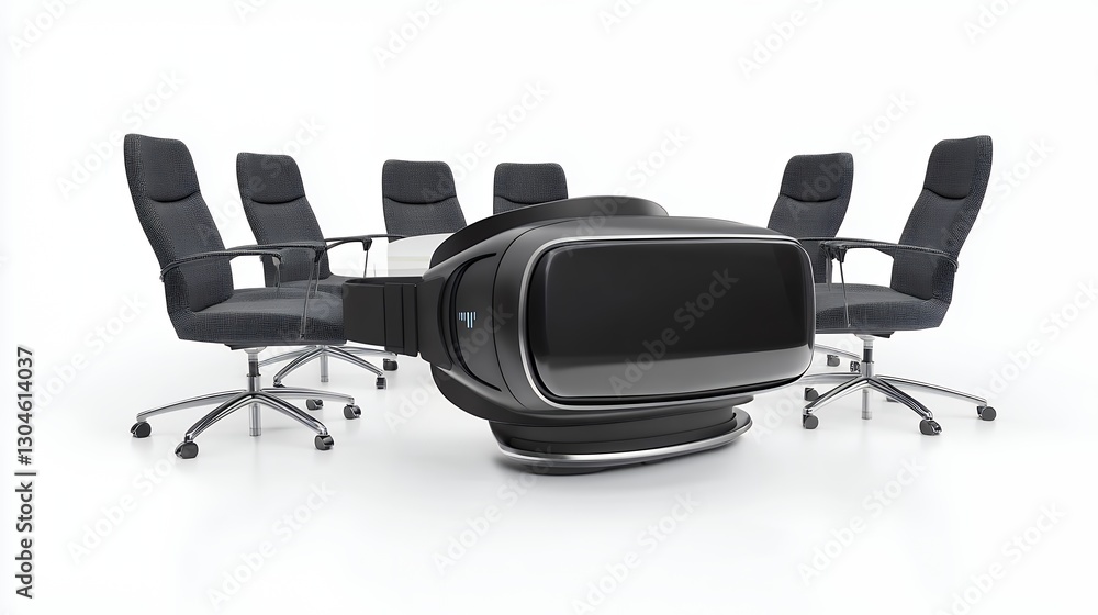 Fototapeta premium Black VR Headset on Modern Office Table