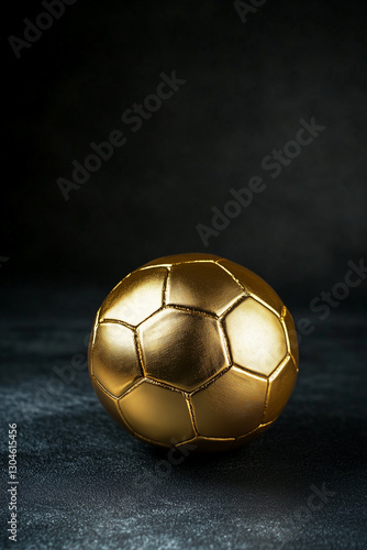 Golden soccer ball on a dark textured surface