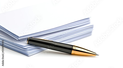 Wallpaper Mural An elegant black pen lies gracefully atop a neat stack of blank sheets, perfectly poised for writing in a sleek minimalist workspace Torontodigital.ca