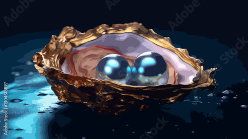 Oyster shell with pearls