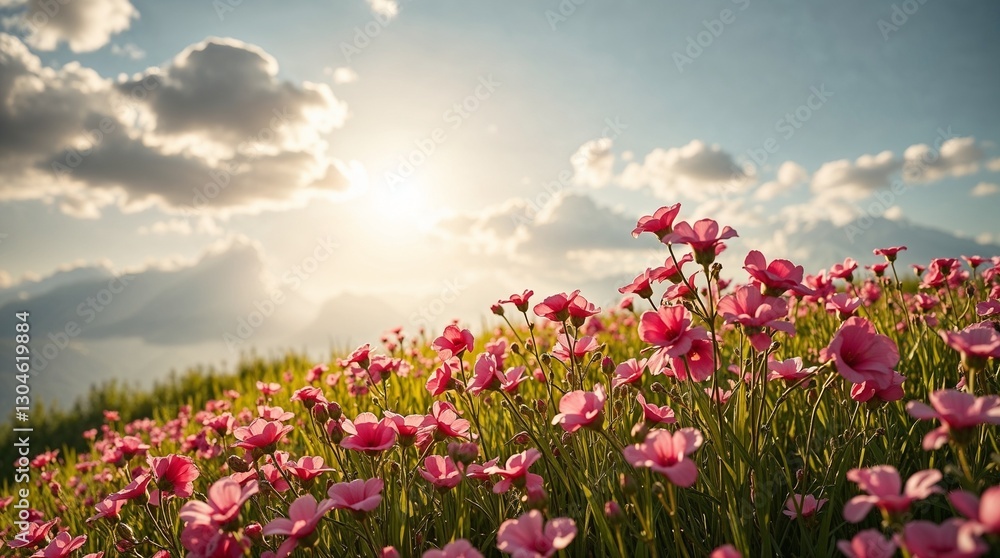 Prairie avec de nombreuses fleurs au printemps, par une journée ensoleillée. Paysage naturel en début d'été Prairie avec de nombreuses fleurs au printemps, par une journée ensoleillée. Paysage naturel en début d'été