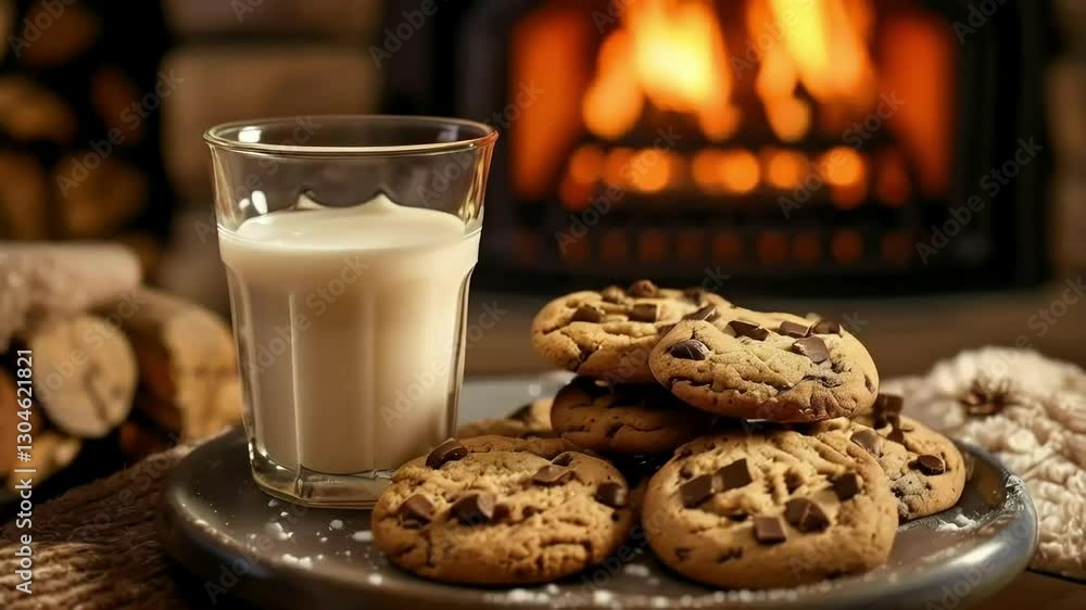 Fireplace cookies milk winter cozy warmth comfort Fireplace cookies milk winter cozy warmth comfort