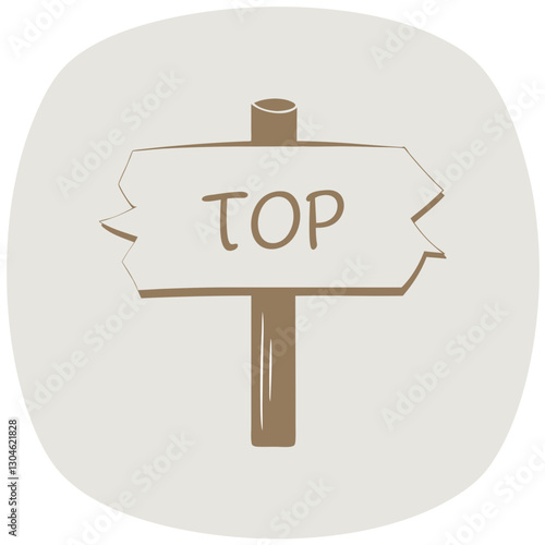 Flat wooden sign with "TOP" text.