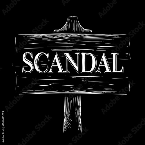 Black and white vintage wooden sign with "SCANDAL" text.