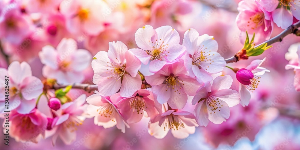 Macro Close-up of Delicate Cherry Blossom Petals, Spring Bloom, Pink Flowers Macro Close-up of Delicate Cherry Blossom Petals, Spring Bloom, Pink Flowers