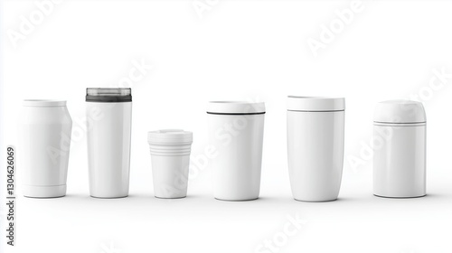 Wallpaper Mural various set drops white color reusable mug and tumbler made of plastic and metal. on a white background Torontodigital.ca