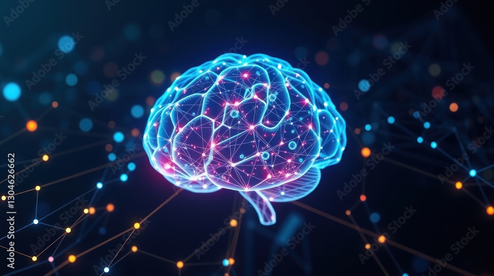 Artificial Intelligence Brain with Connecting Dots and Glowing Digital Network Artificial Intelligence Brain with Connecting Dots and Glowing Digital Network