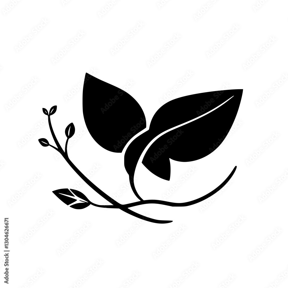 Minimalist graphic depicting a simple black and white leaf design. Minimalist graphic depicting a simple black and white leaf design.