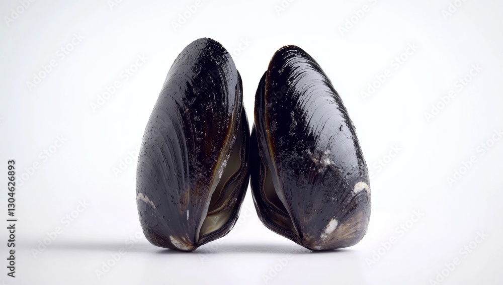 Black Mussels Close-up on White Background Black Mussels Close-up on White Background